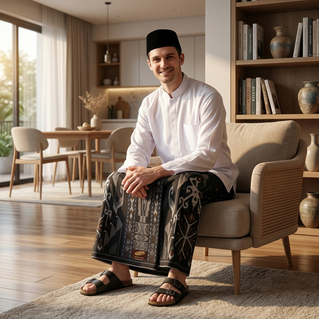 Sarung ATLAS Idaman 555 Kembang Motif BHS SGL Hitam Biru