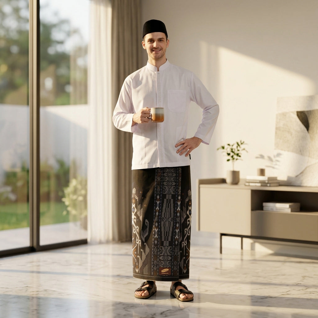 Sarung ATLAS Idaman 555 Kembang Motif BHS SGL Hitam Biru