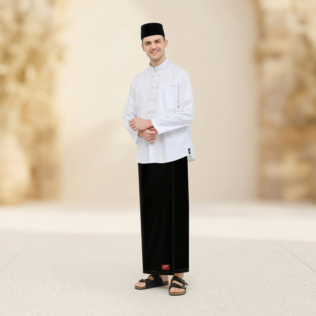 Sarung ATLAS Premium 725 Tumpal Kembang Polos Warna Hitam 01