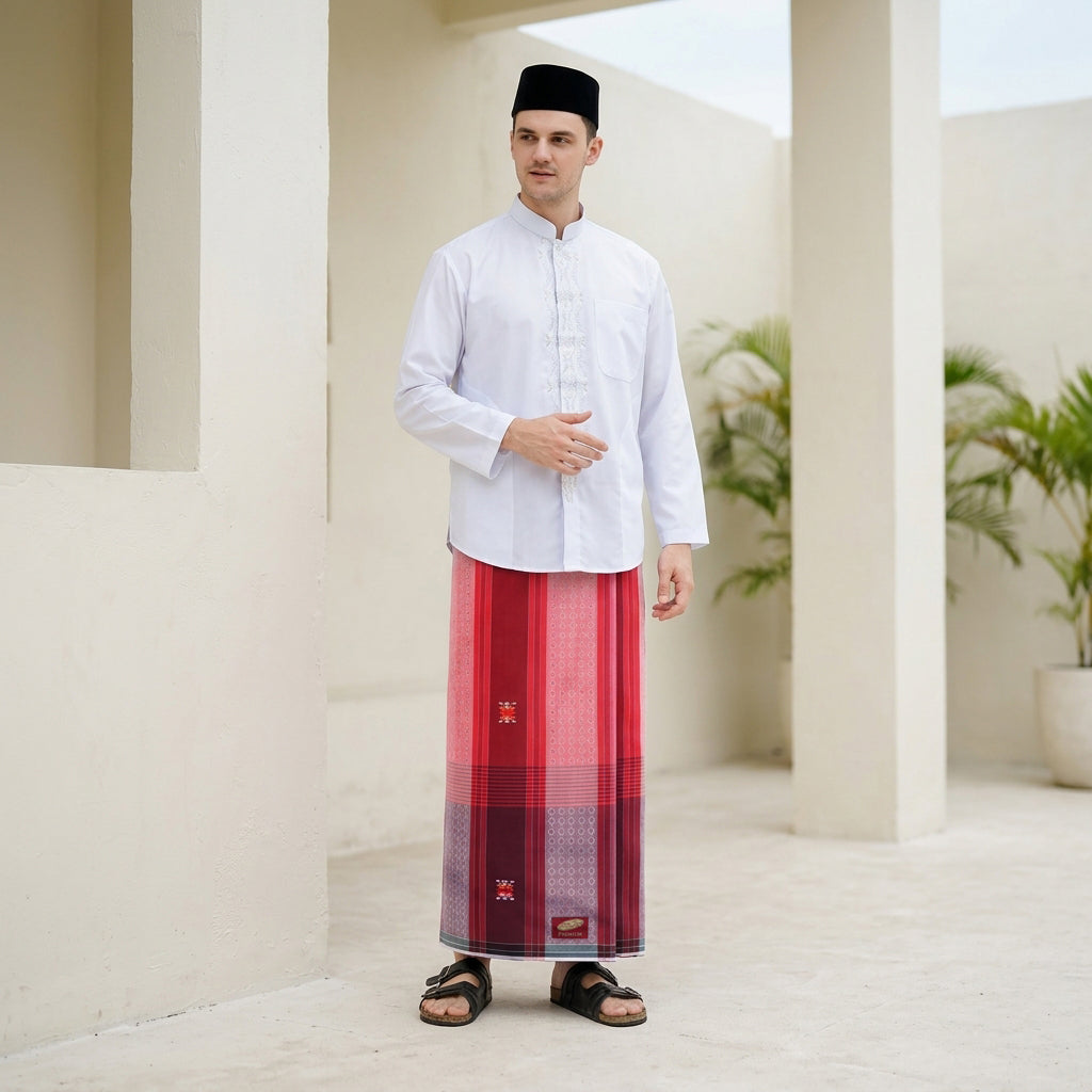 Sarung ATLAS Premium 760 Songket Merah Hati
