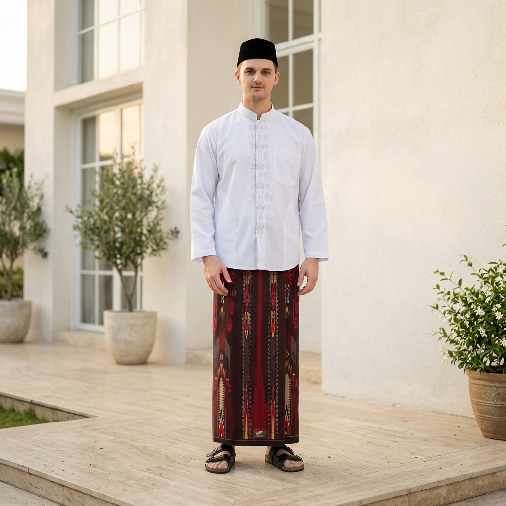 Sarung ATLAS Idaman 555 Kembang Motif BHS A5 GSH Merah Hati