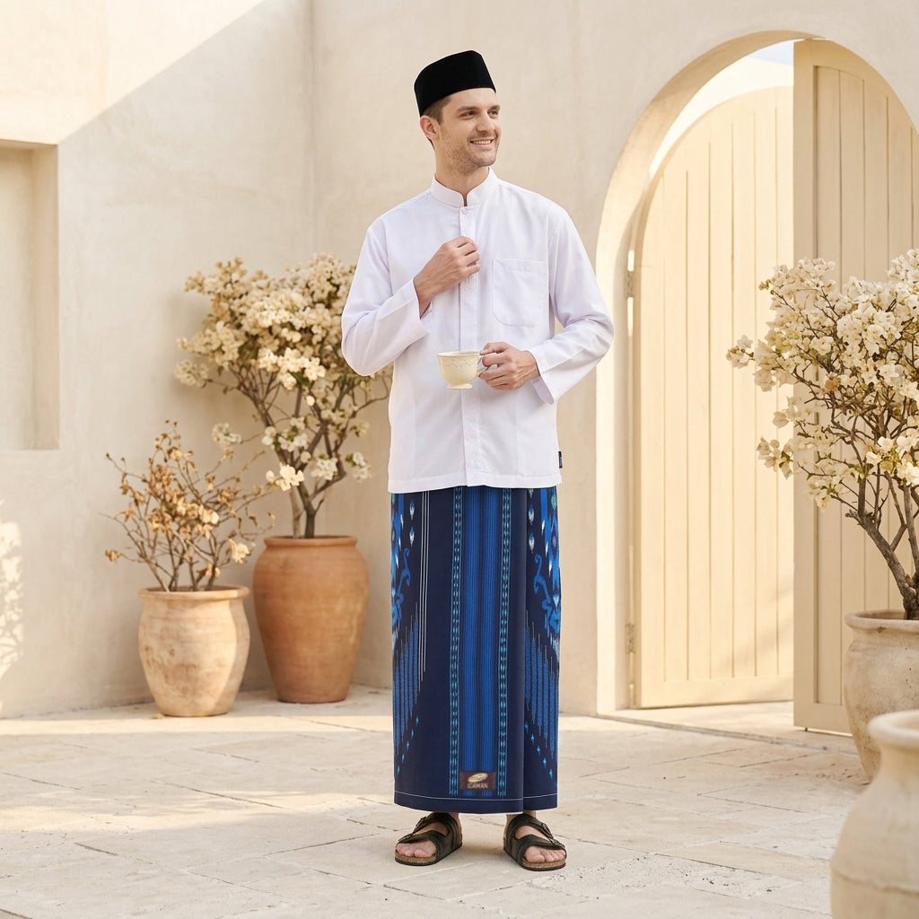 Sarung ATLAS Idaman 555 Kembang Motif BHS A5 GSG Navy