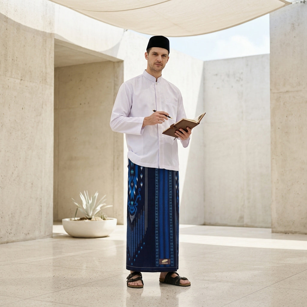 Sarung ATLAS Idaman 555 Kembang Motif BHS A5 GSG Navy