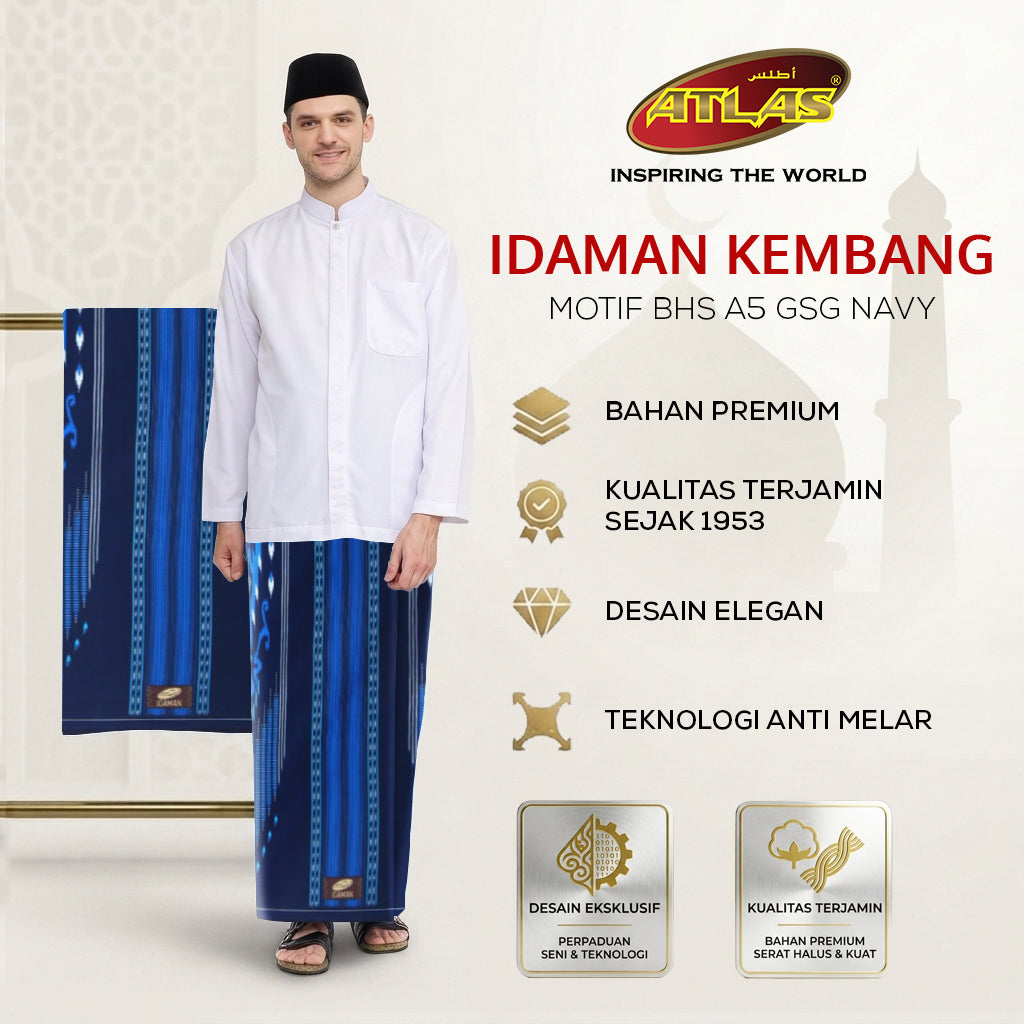 Sarung ATLAS Idaman 555 Kembang Motif BHS A5 GSG Navy
