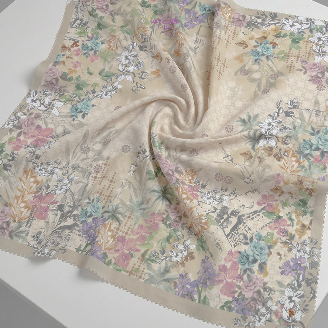 Atlas Hijab Noor Vitae Series Motif Serene Kerudung Segi Empat