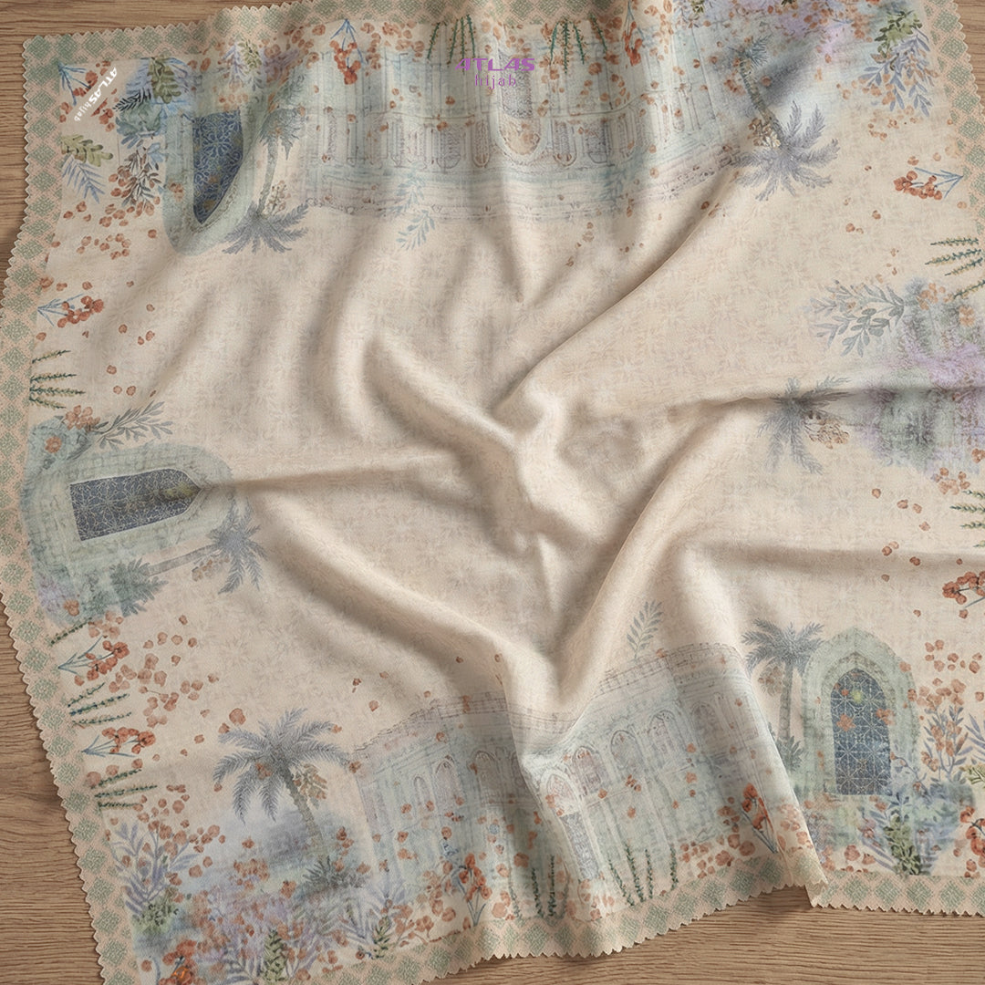 Atlas Hijab Noor Vitae Series Motif Nazira Kerudung Segi Empat