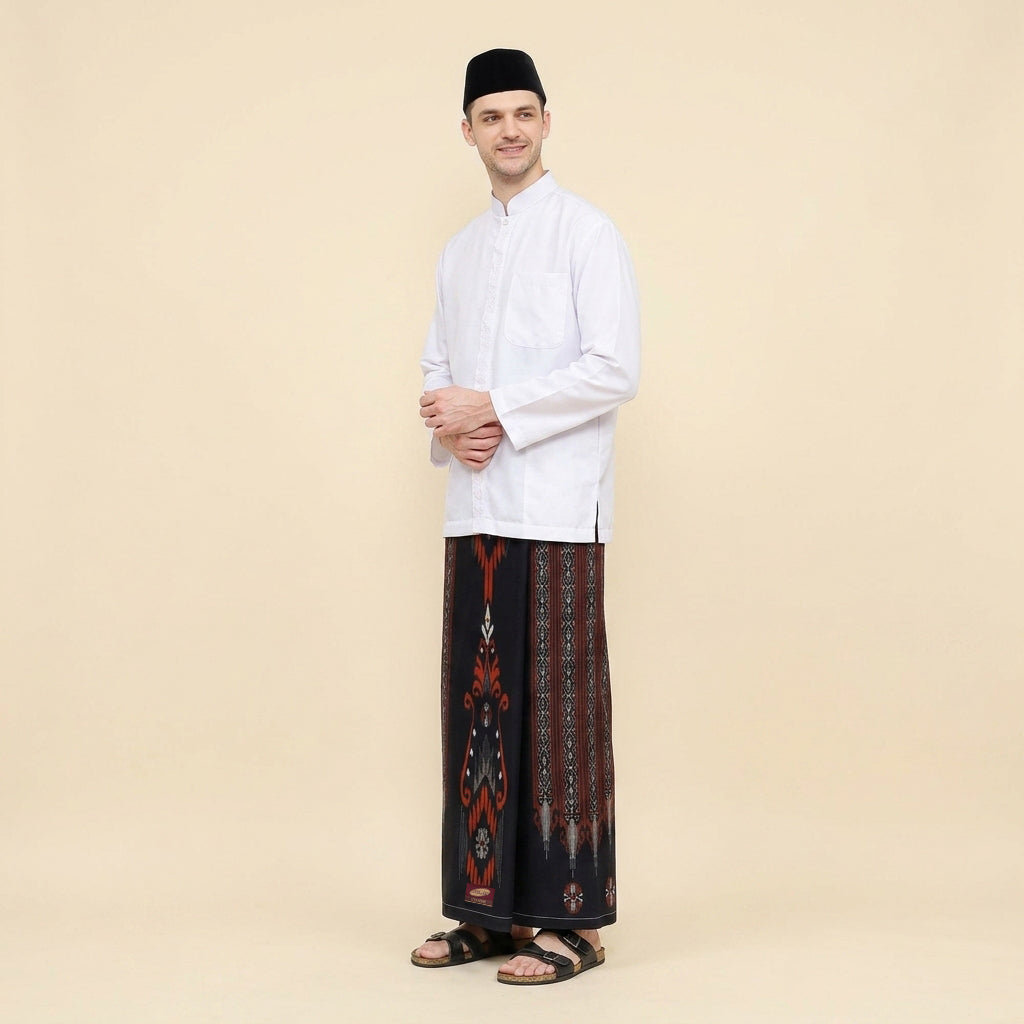Sarung ATLAS Idaman 555 Kembang Motif BHS A5 JLA Hitam Orange 02