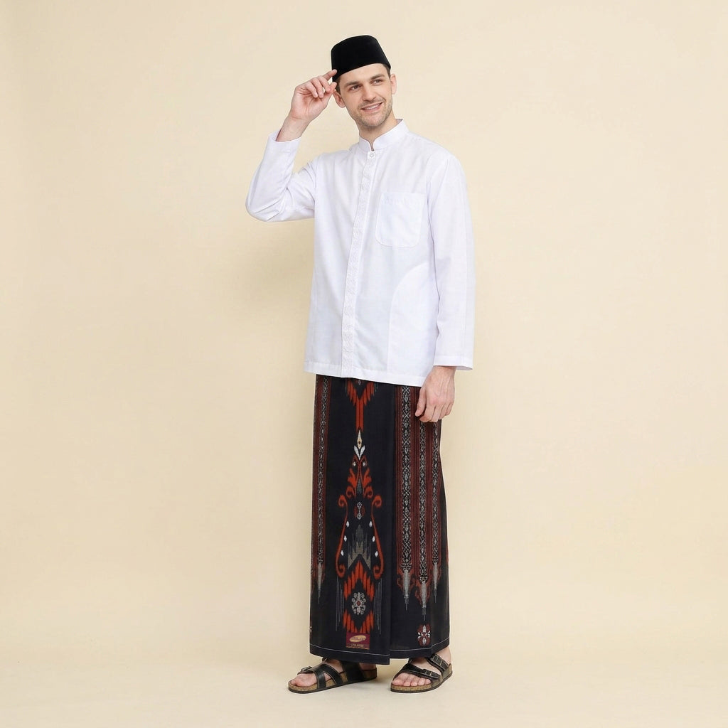 Sarung ATLAS Idaman 555 Kembang Motif BHS A5 JLA Hitam Orange 02