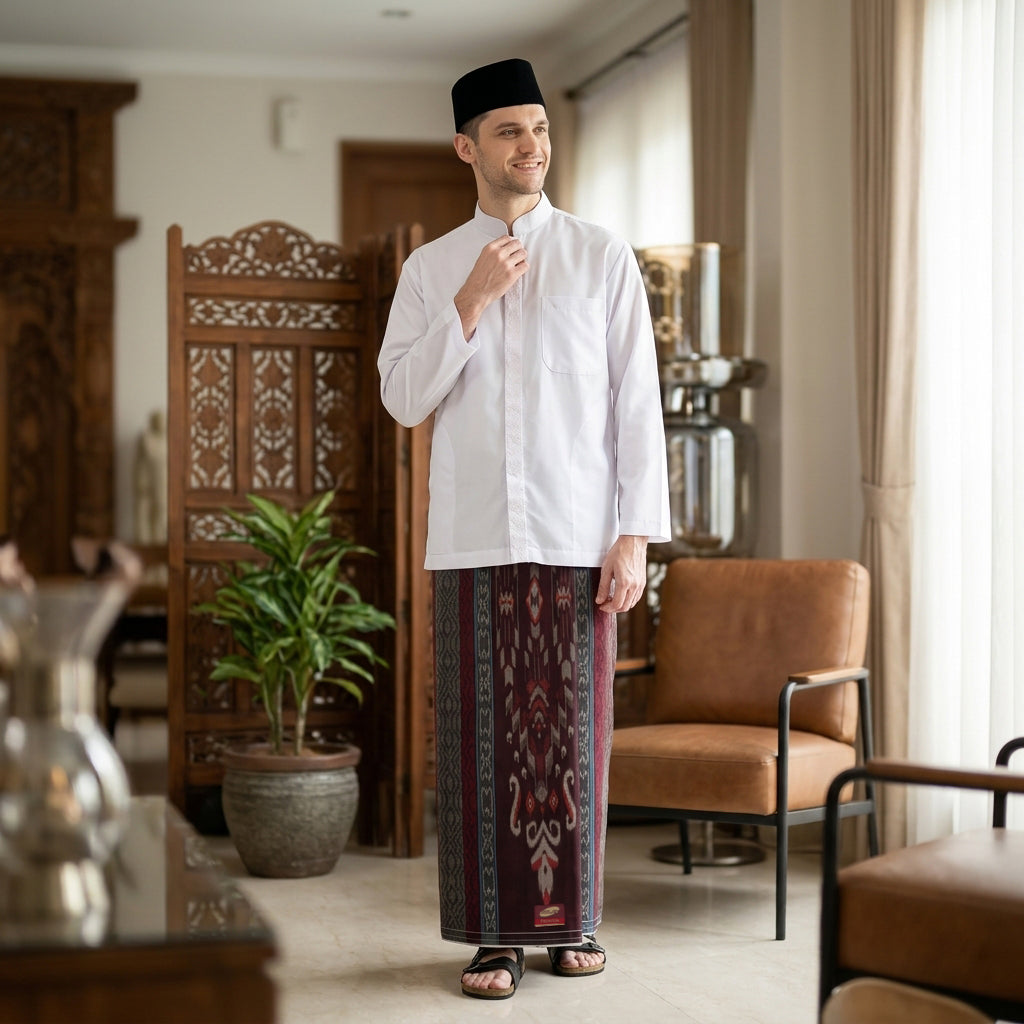 Sarung ATLAS Premium 745 Dobby Kembang SJ Merah Hati