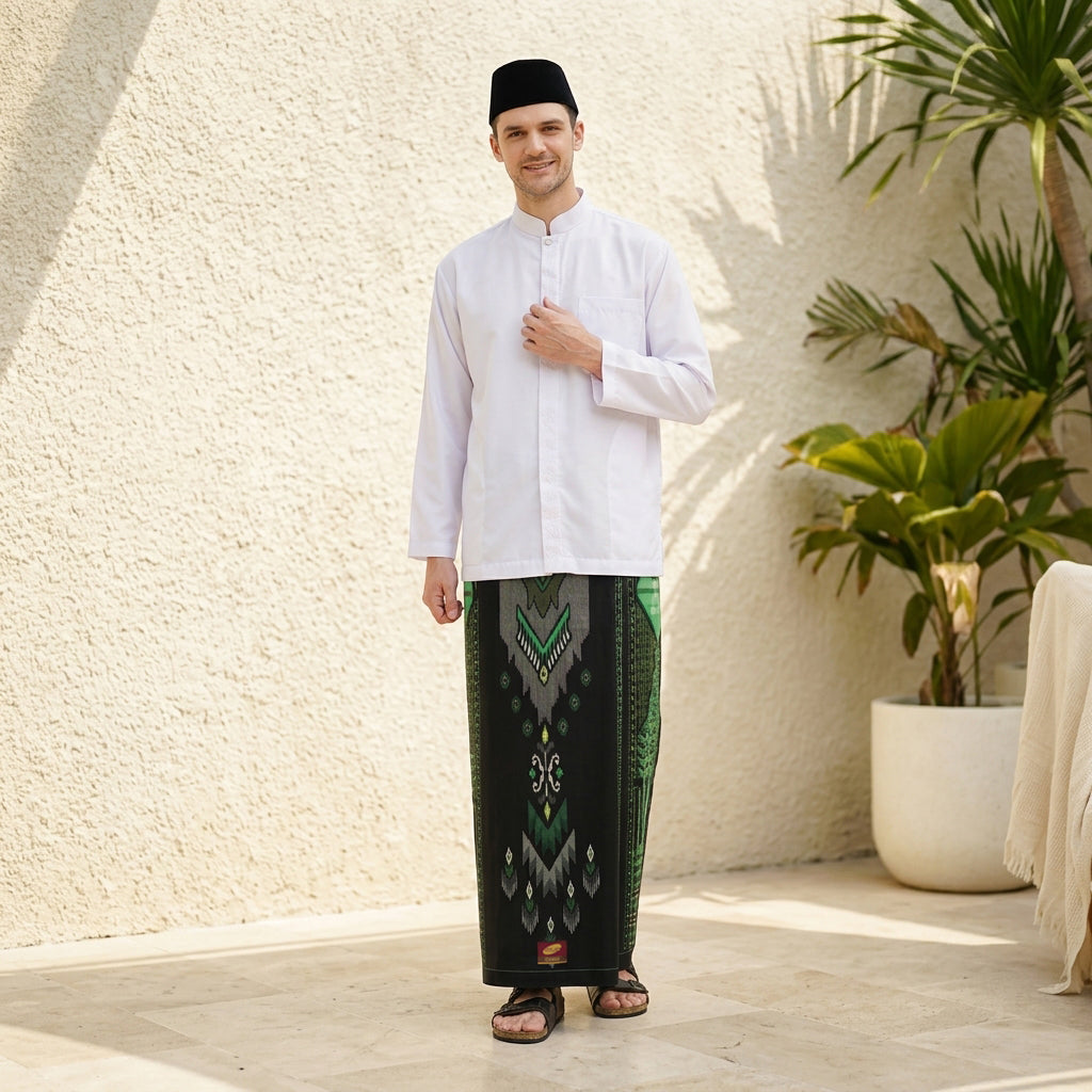 Sarung ATLAS Idaman 555 Kembang Motif BHS A5 GSI Hitam Hijau