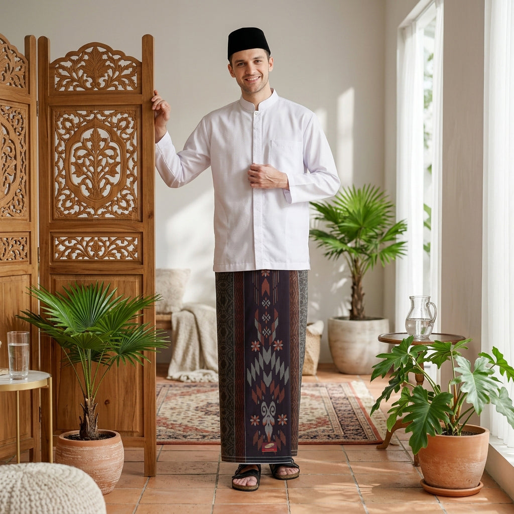 Sarung ATLAS Premium 745 Dobby Kembang SJ Coklat Tua 02