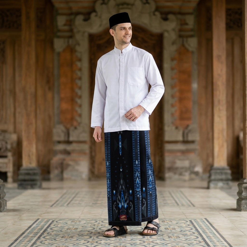 Sarung ATLAS Idaman 555 Kembang Motif BHS SGL 01 Hitam Biru 02