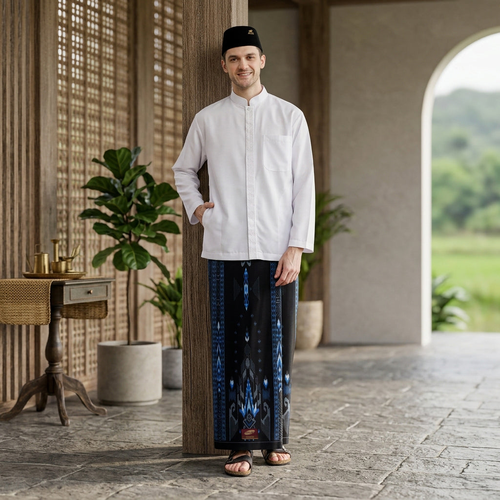Sarung ATLAS Idaman 555 Kembang Motif BHS SGL 01 Hitam Biru 02