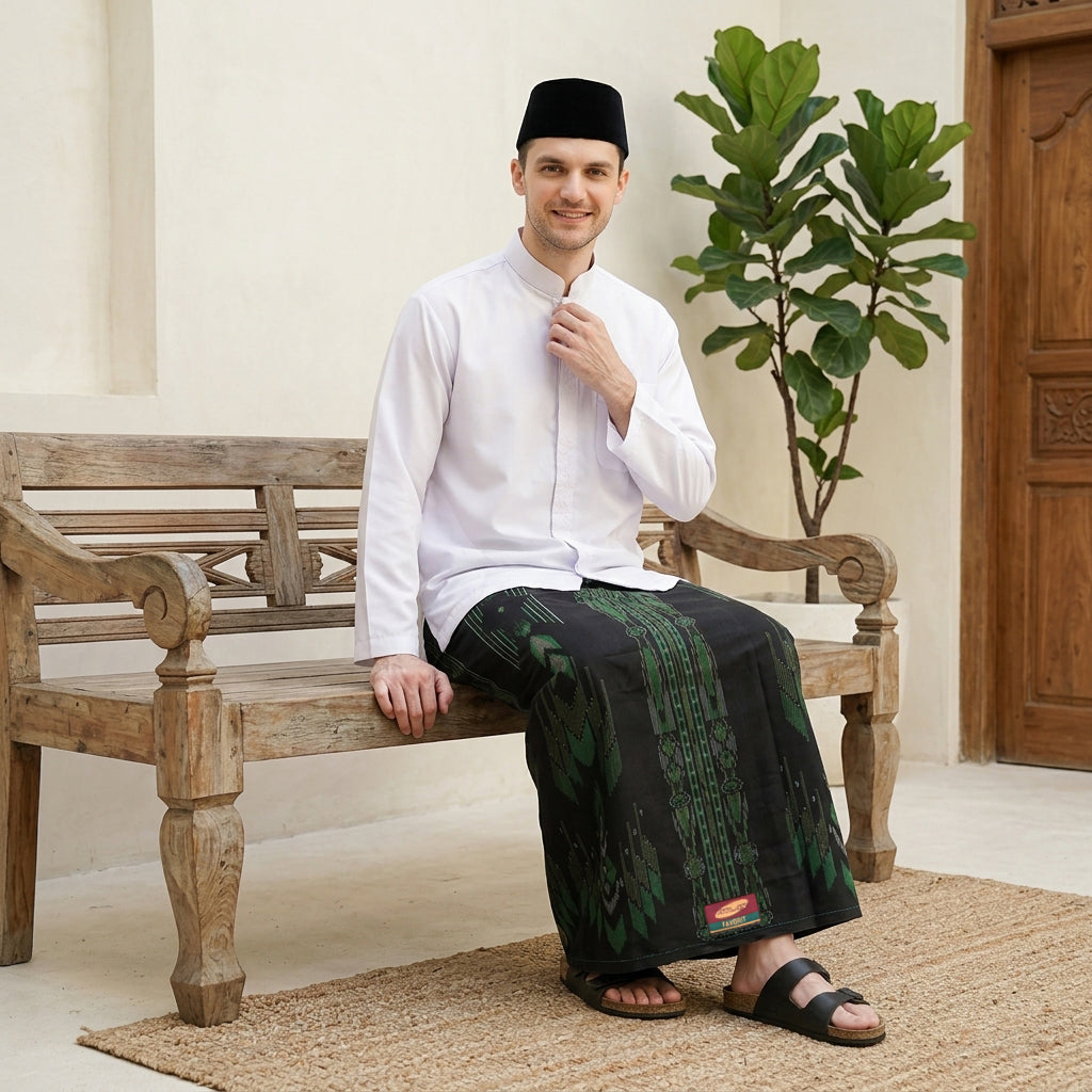 Sarung ATLAS Favorit 525 Kembang Motif BHS A4 PSA 02 Hitam Hijau 03