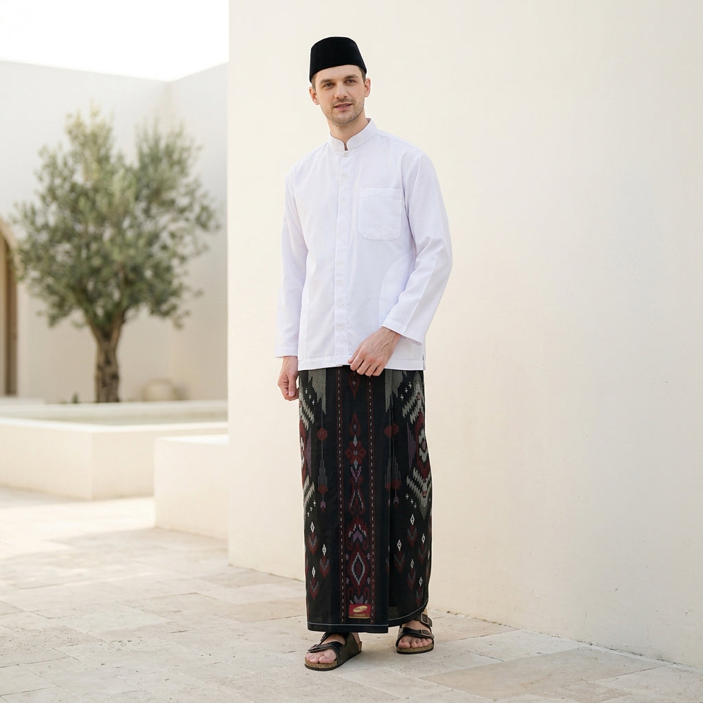 Sarung ATLAS Idaman 555 Kembang Motif BHS GSC 01 Warna Hitam Merah 02