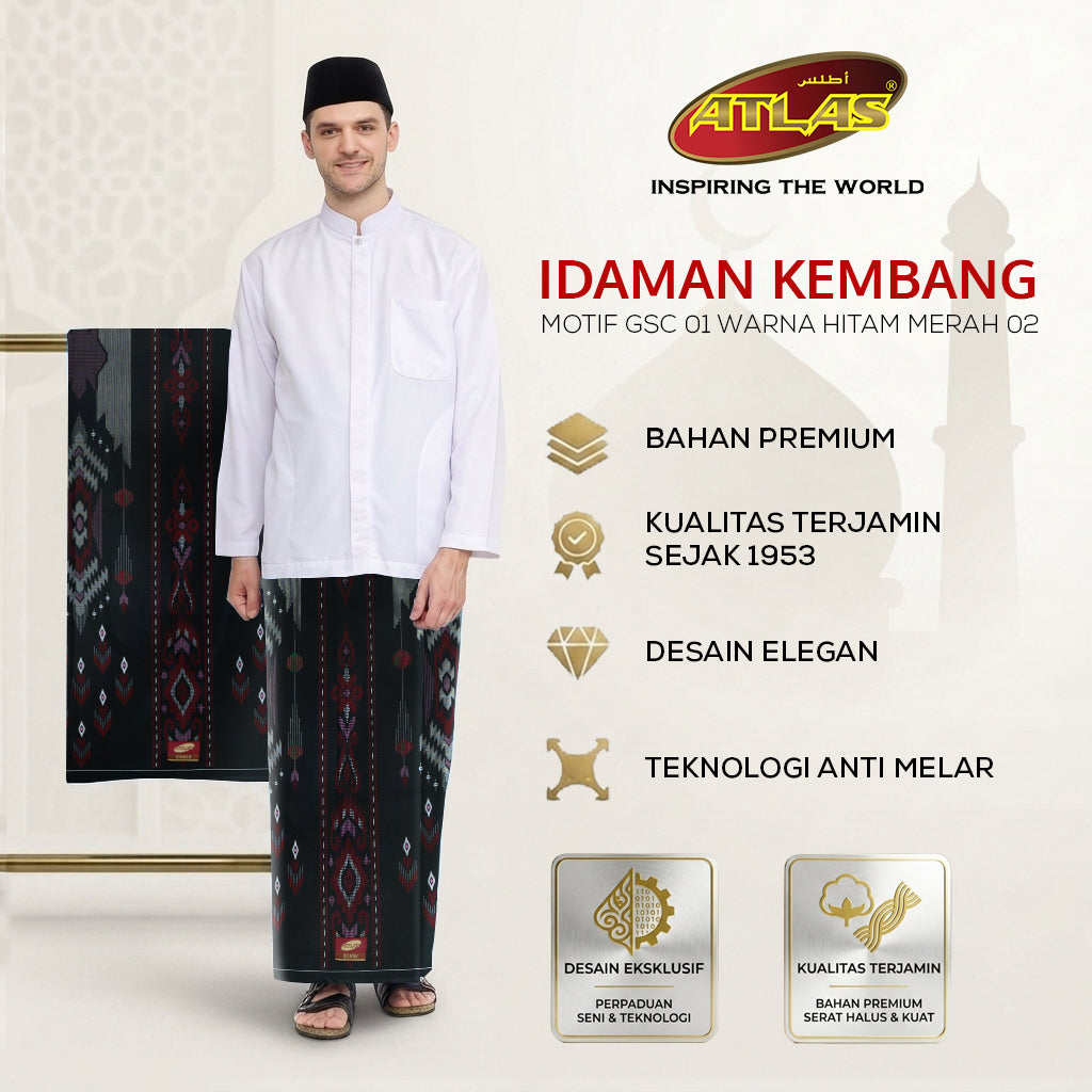 Sarung ATLAS Idaman 555 Kembang Motif BHS GSC 01 Warna Hitam Merah 02