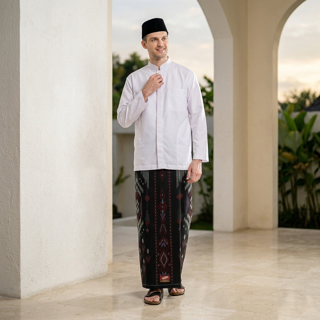 Sarung ATLAS Idaman 555 Kembang Motif BHS GSC 01 Warna Hitam Merah 02