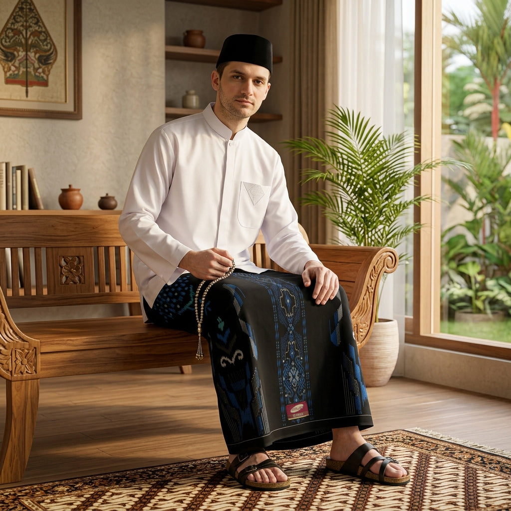 Sarung ATLAS Idaman 555 Kembang Motif BHS A5 GSJ Hitam Biru