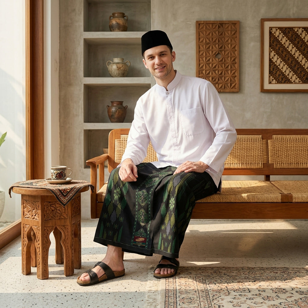 Sarung ATLAS Favorit 525 Kembang Motif BHS A4 PSA 05 Hitam Hijau 02