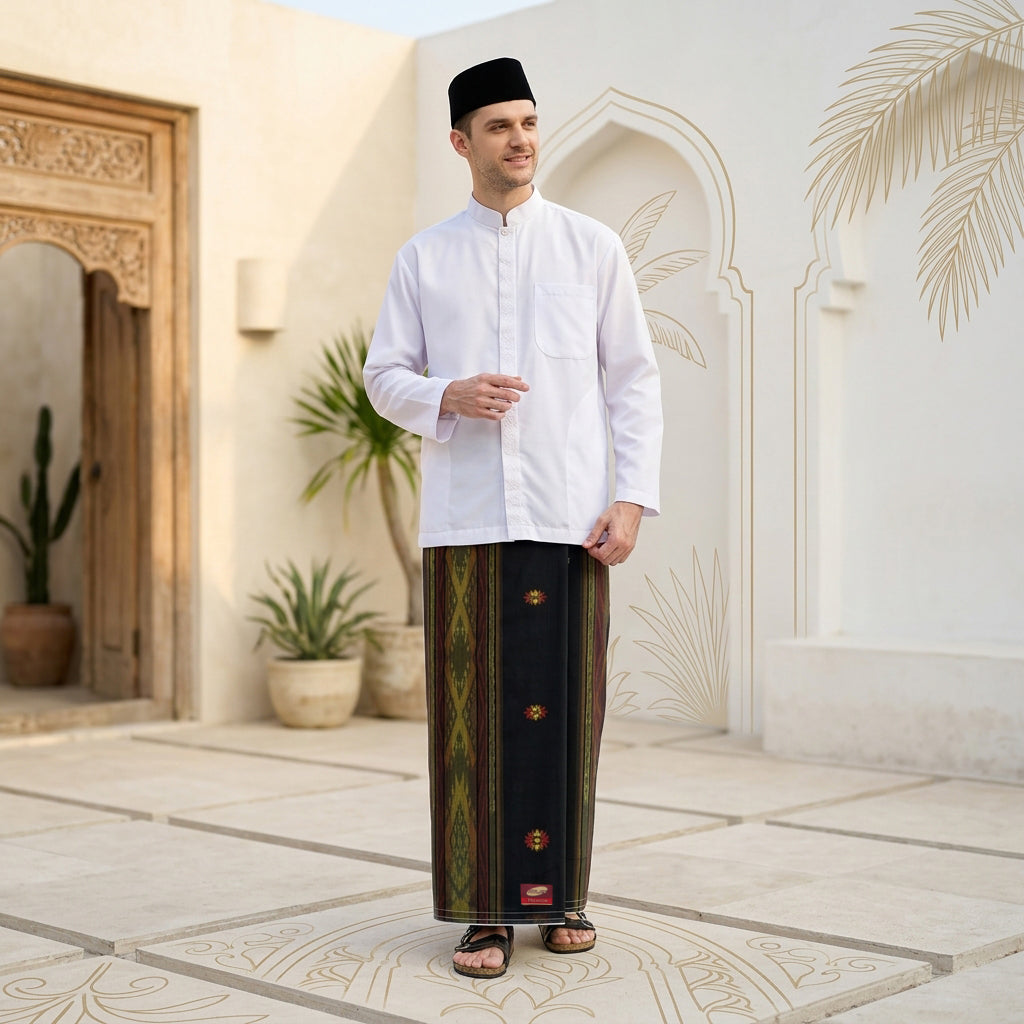 Sarung ATLAS Premium 780 Songket Gunung SJ Hitam Kuning
