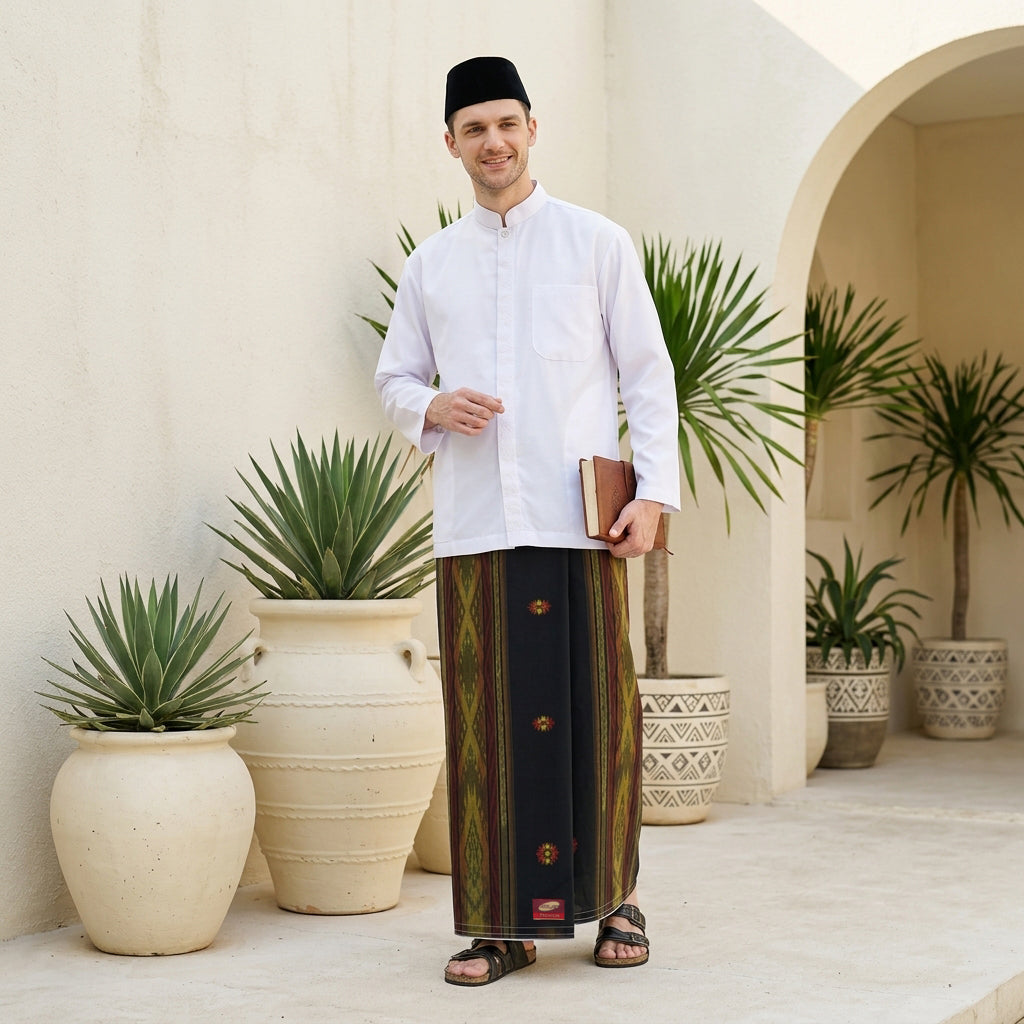 Sarung ATLAS Premium 780 Songket Gunung SJ Hitam Kuning