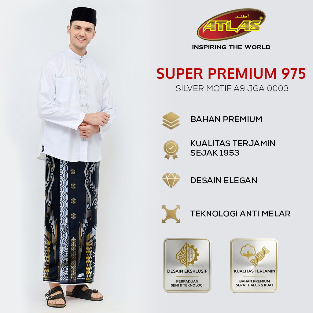 Sarung ATLAS Super Premium Silver 975 Motif A9 JGA Hitam Coklat