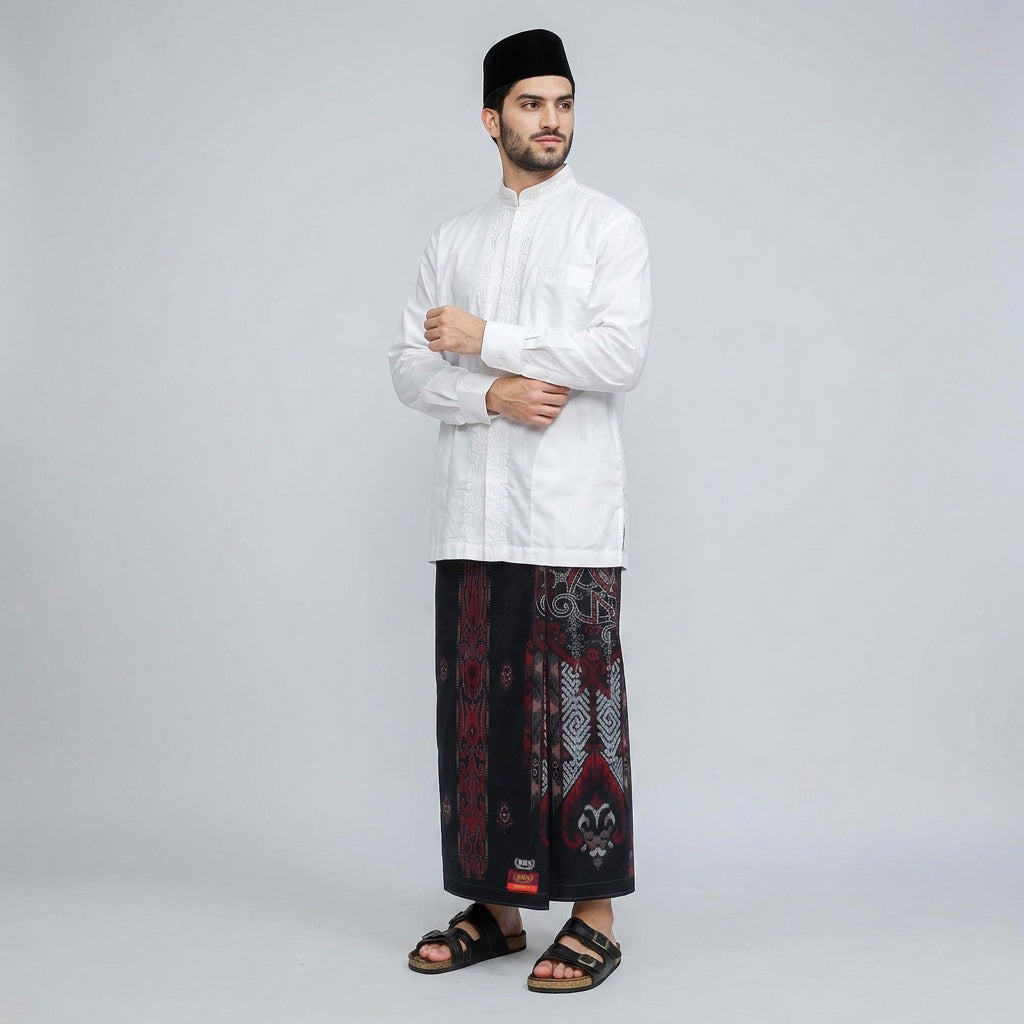 Sarung BHS Infinity Gold Motif V32 SNB SJ Hitam Merah 03