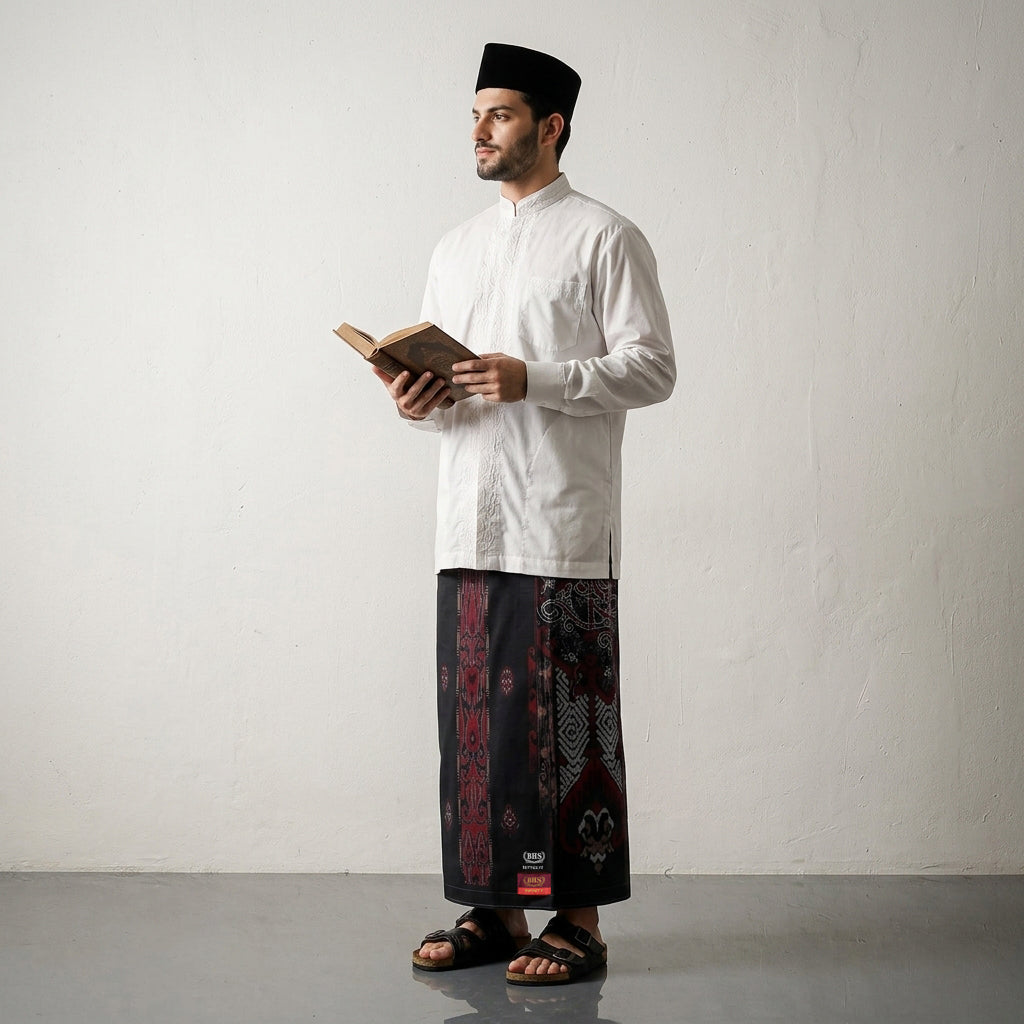 Sarung BHS Infinity Gold Motif V32 SNB SJ Hitam Merah 03
