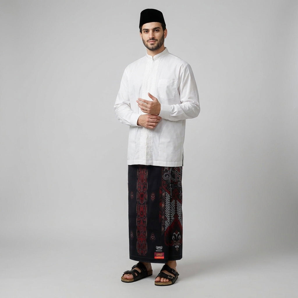 Sarung BHS Infinity Gold Motif V32 SNB SJ Hitam Merah 03