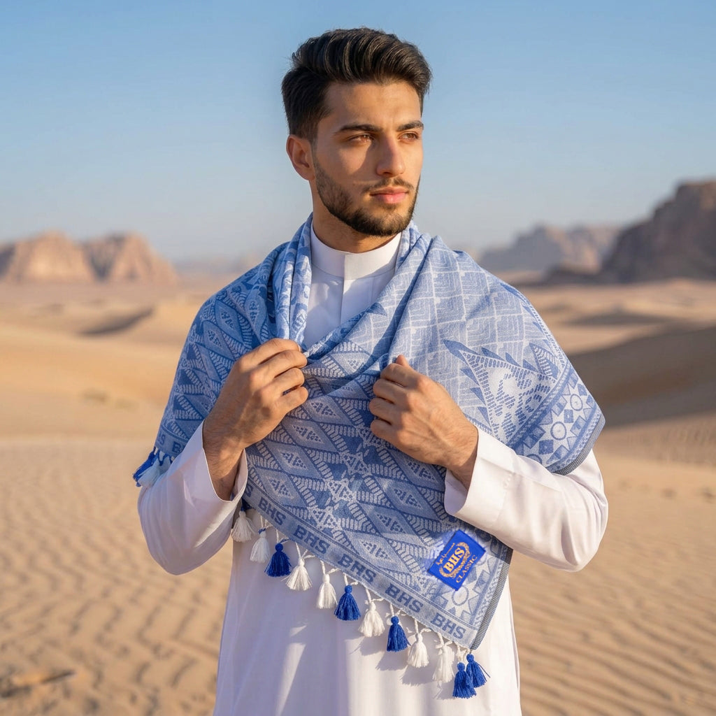 Surban Subaiyah BHS Classic Motif Jacquard Biru