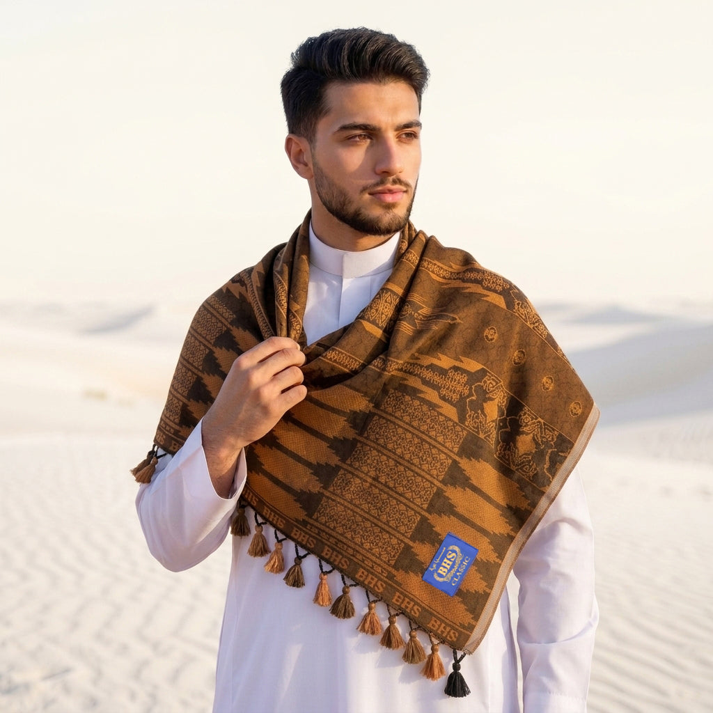 Surban Subaiyah BHS Classic Motif Jacquard Brown