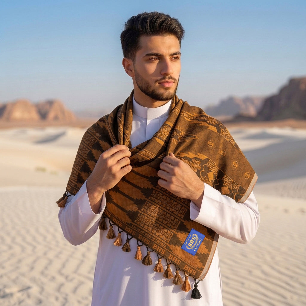 Surban Subaiyah BHS Classic Motif Jacquard Brown