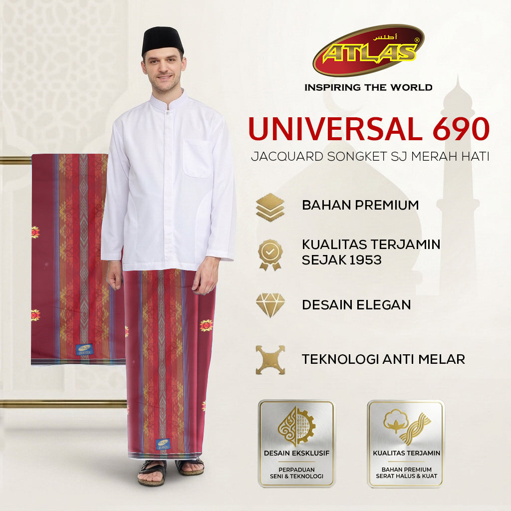 Sarung ATLAS Universal 690 Jacquard Songket SJ Merah Hati