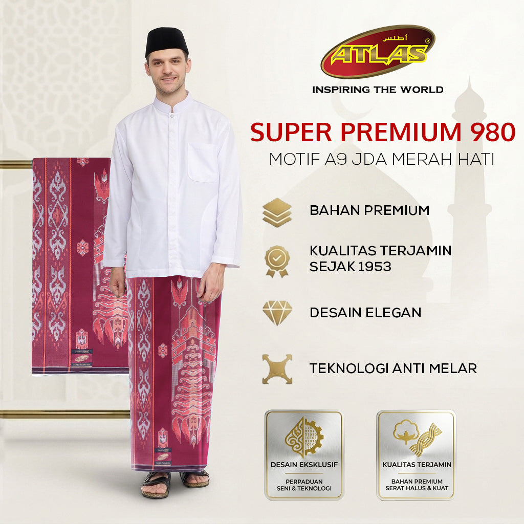 Sarung ATLAS Super Premium 980 Motif A9 JDA Merah Hati