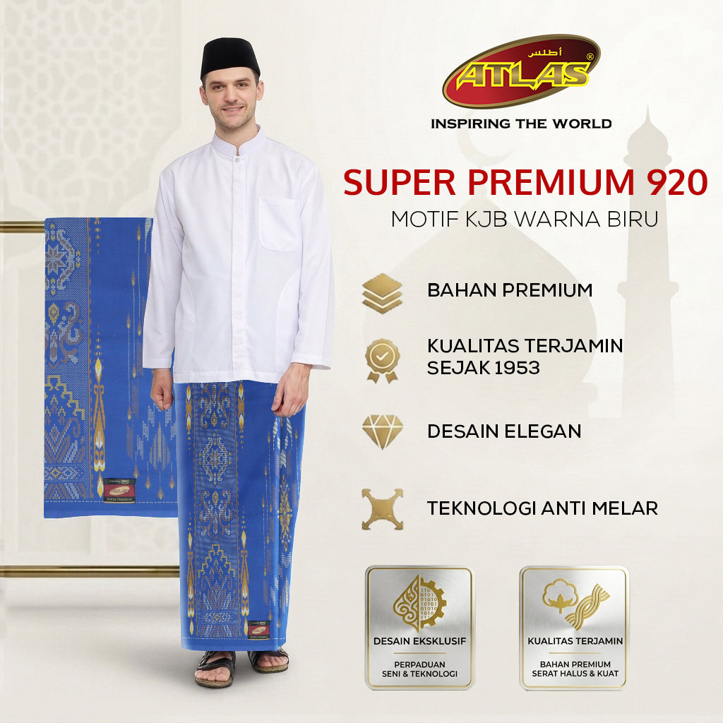 Sarung ATLAS Super Premium 920 Motif KJB Biru