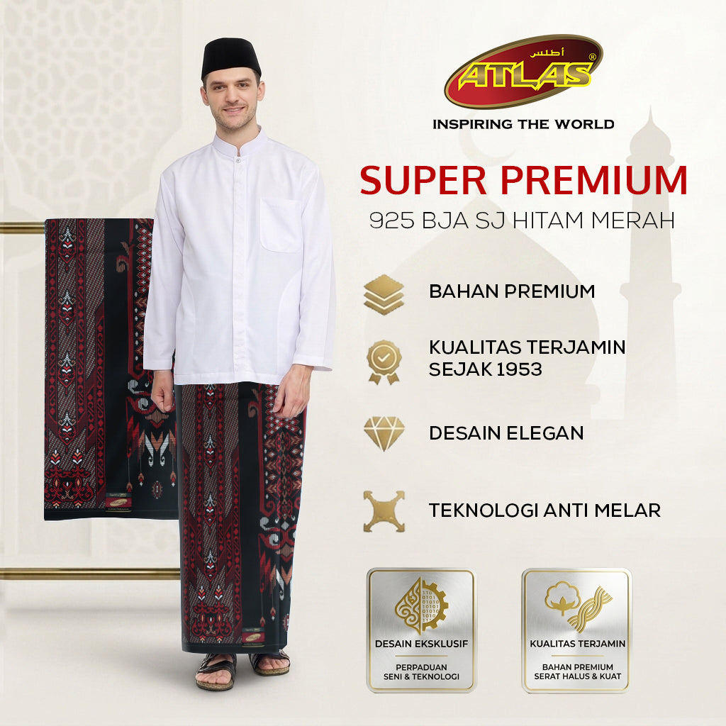 Sarung ATLAS Super Premium 925 A9 BJA SJ Hitam Merah