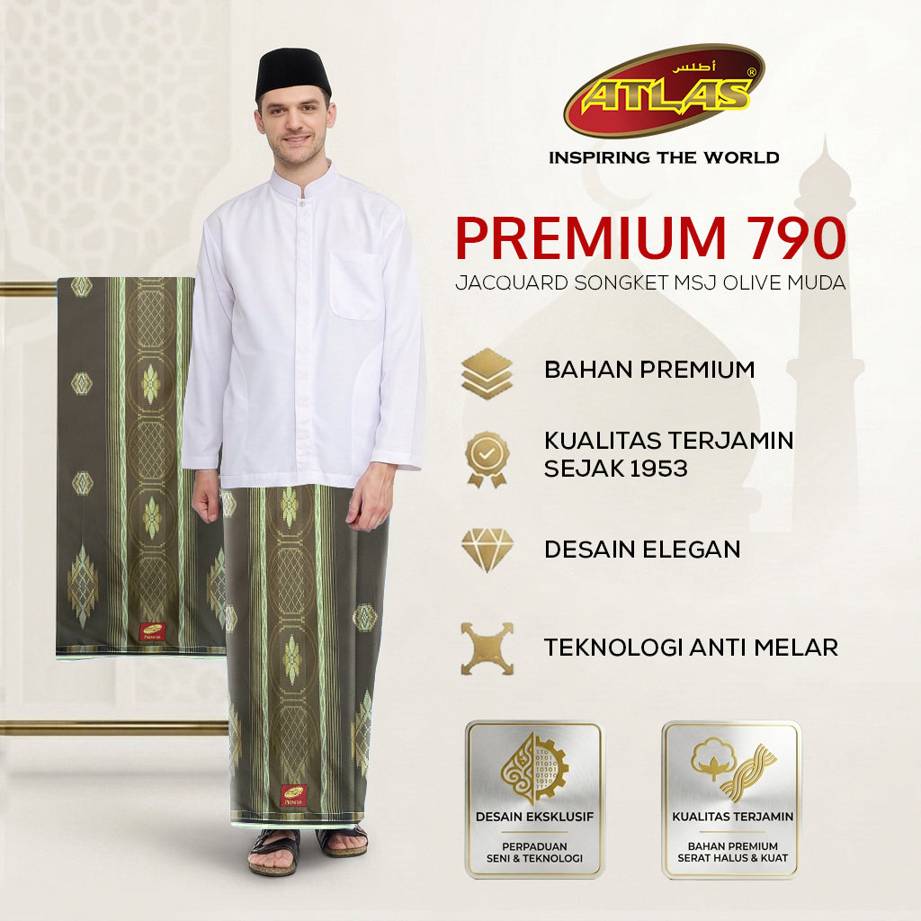 Sarung ATLAS Premium 790 Jacquard Songket A7-MSJ Olive Muda