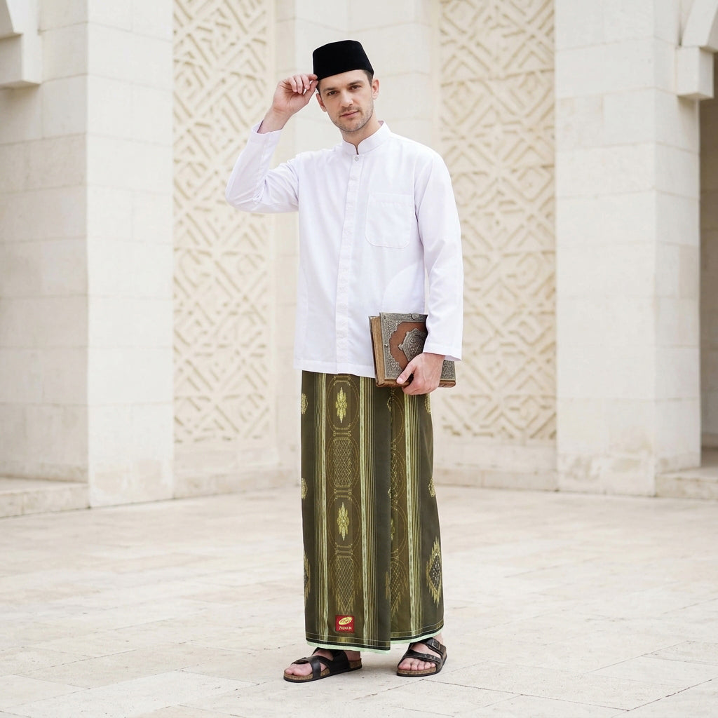 Sarung ATLAS Premium 790 Jacquard Songket A7-MSJ Olive Muda