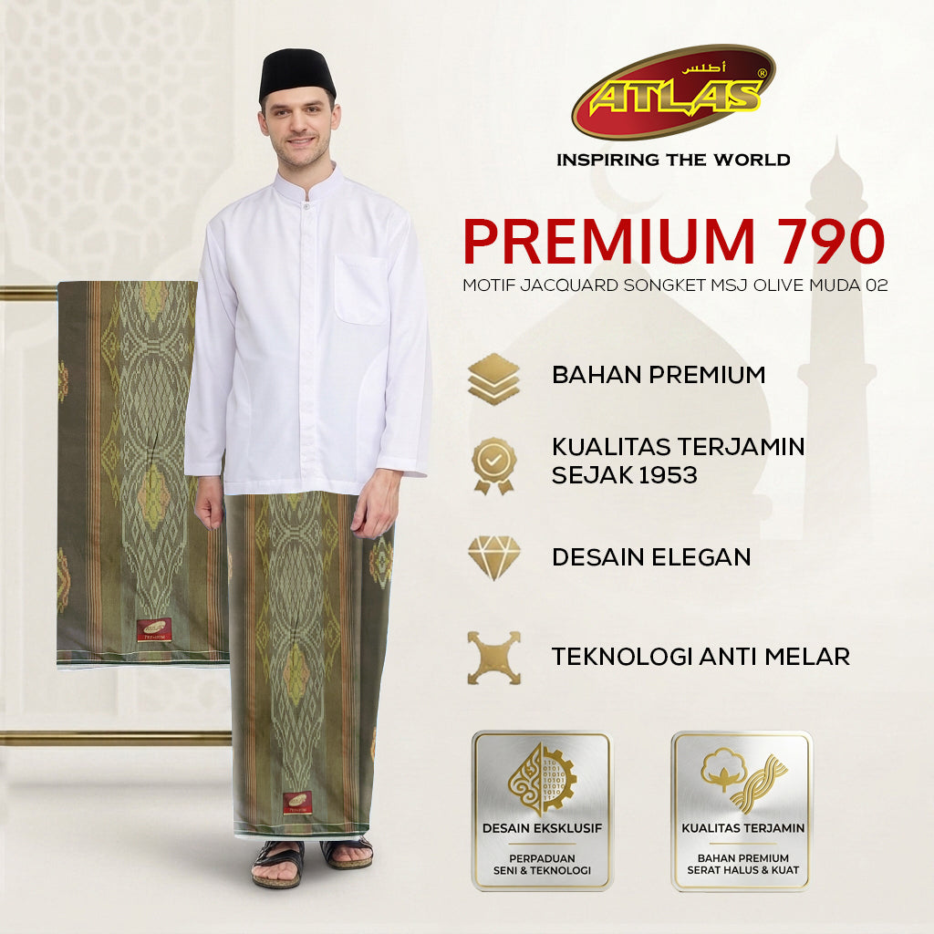 Sarung ATLAS Premium 790 Jacquard Songket A7-MSJ Olive Muda 02