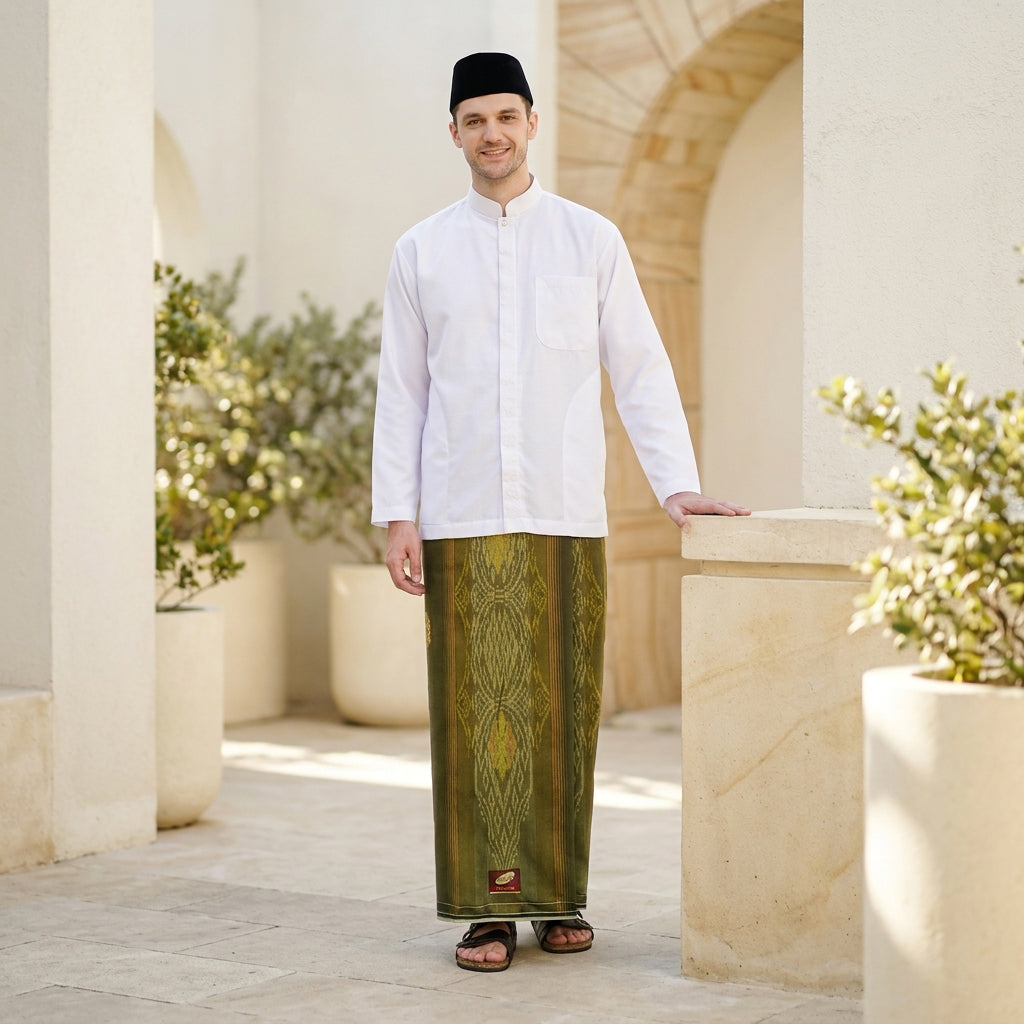 Sarung ATLAS Premium 790 Jacquard Songket A7-MSJ Olive Muda 02