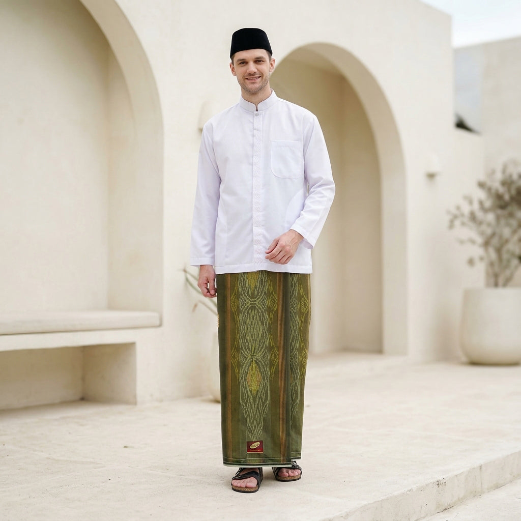 Sarung ATLAS Premium 790 Jacquard Songket A7-MSJ Olive Muda 02