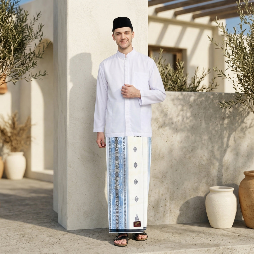 Sarung ATLAS Premium 790 Jacquard Songket SJ Putih Biru