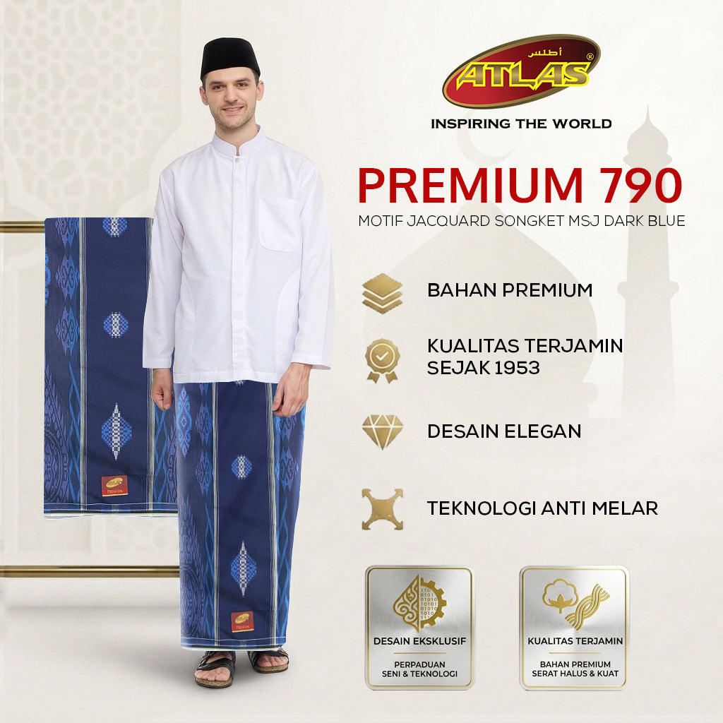 Sarung ATLAS Premium 790 Jacquard Songket A7-MSJ Dark Blue