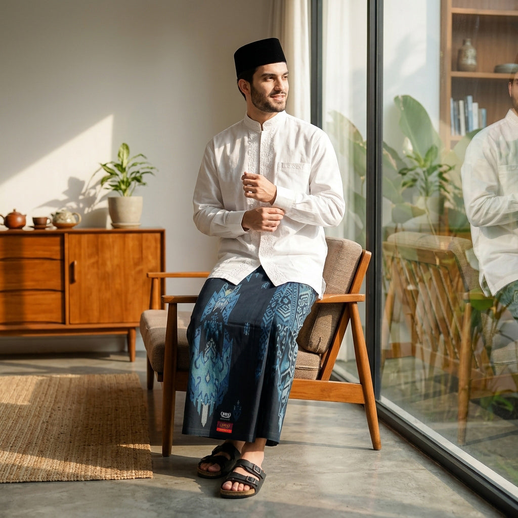 Sarung BHS Infinity Gold Motif V32 SNA SJ Biru Tua