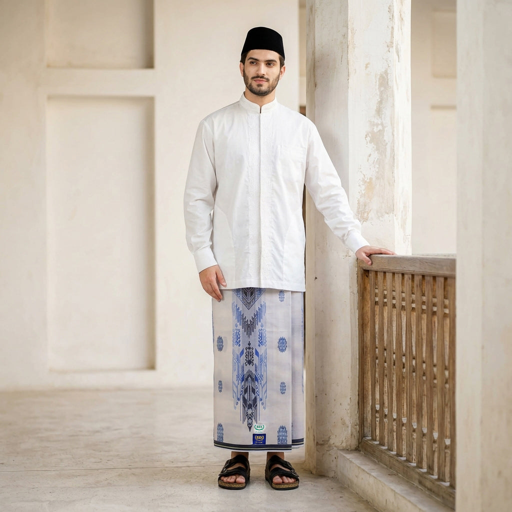 Sarung BHS Classic Super Gold Motif C49 JSN SJ Putih Biru