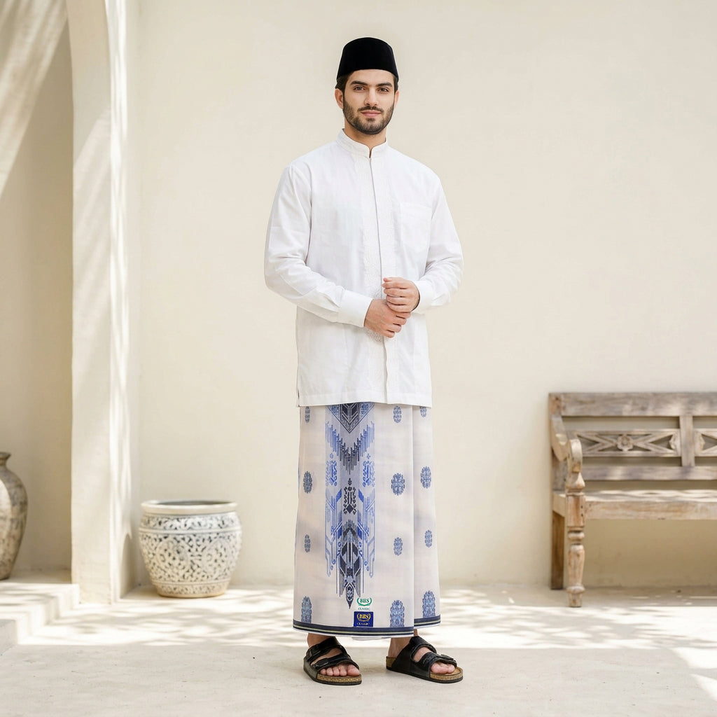 Sarung BHS Classic Super Gold Motif C49 JSN SJ Putih Biru