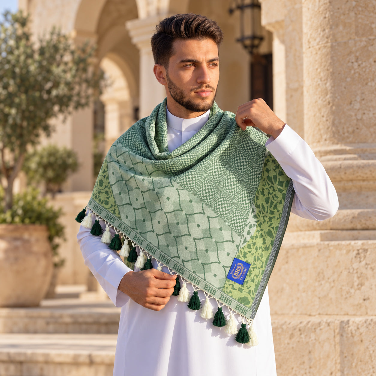 Surban Subaiyah BHS Classic Motif Jacquard Light Green