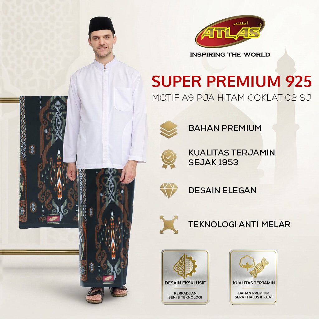 Sarung ATLAS Super Premium 925 A9 PJA SJ Hitam Coklat 02