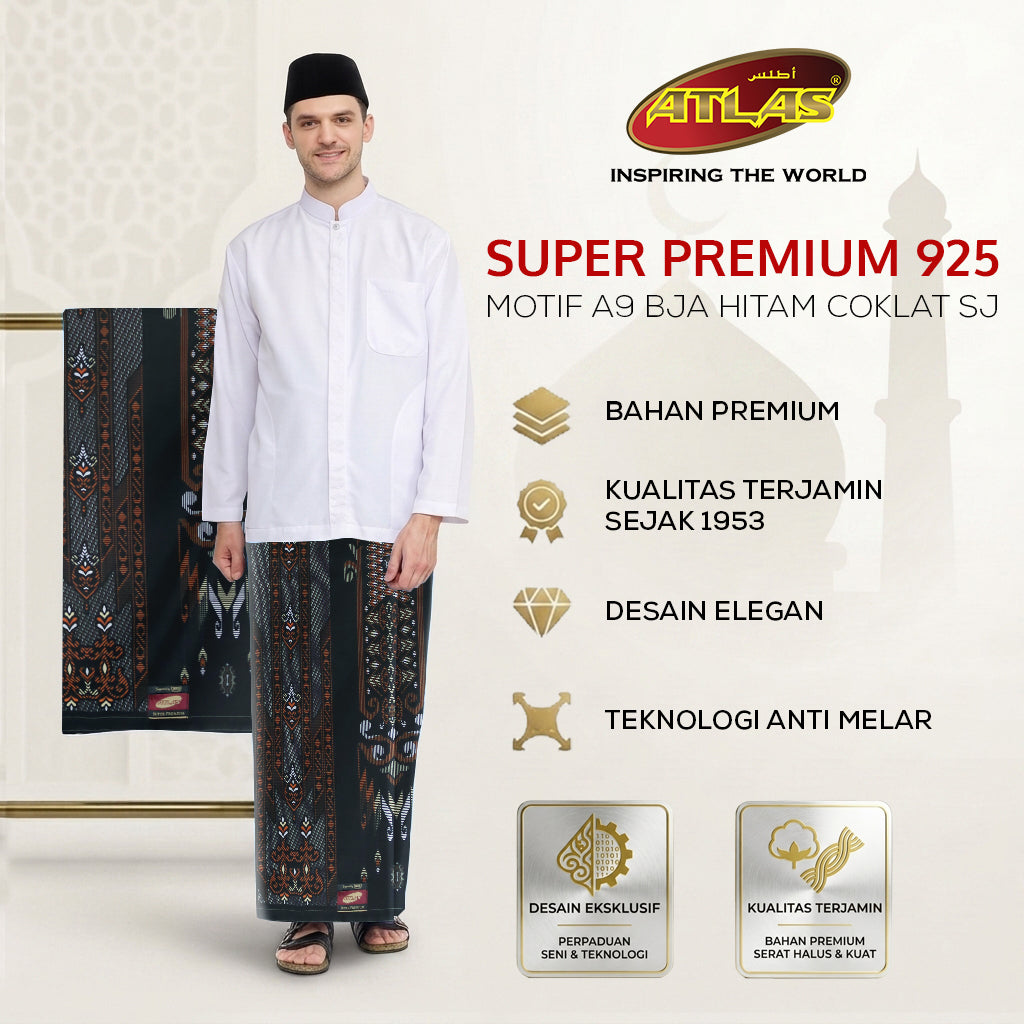 Sarung ATLAS Super Premium 925 A9 BJA SJ Hitam Coklat