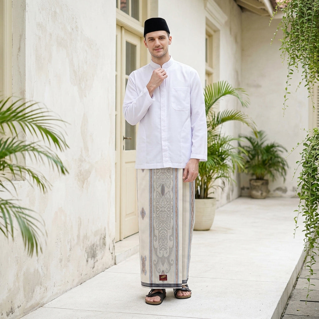 Sarung ATLAS Premium 790 Jacquard Songket A7-MSJ Putih Coklat